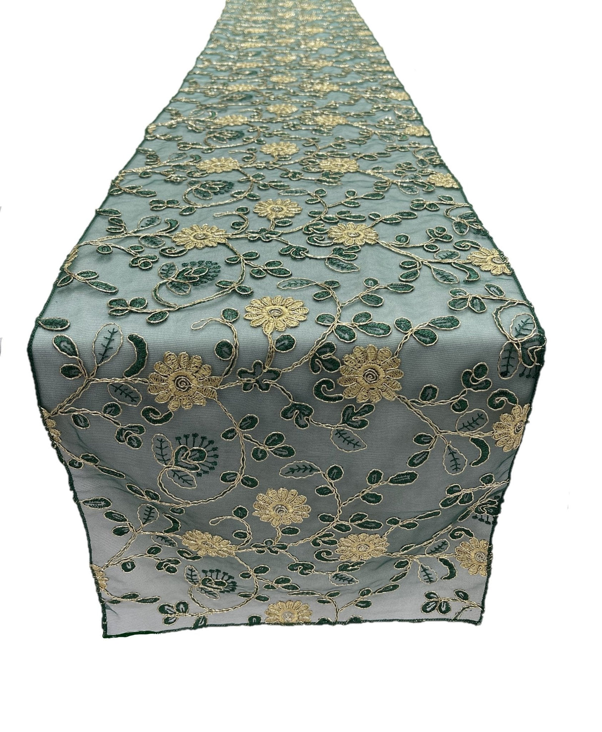 Metallic Embroidery Lace Table Runner Fabric - Dusty Rose On Dusty Rose Mesh, 12" X 90" (1 Piece)