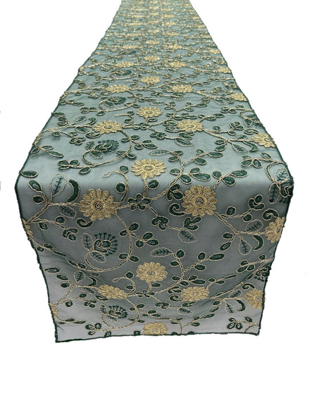 Metallic Embroidery Lace Table Runner Fabric - Dusty Rose On Dusty Rose Mesh, 12" X 90" (1 Piece)