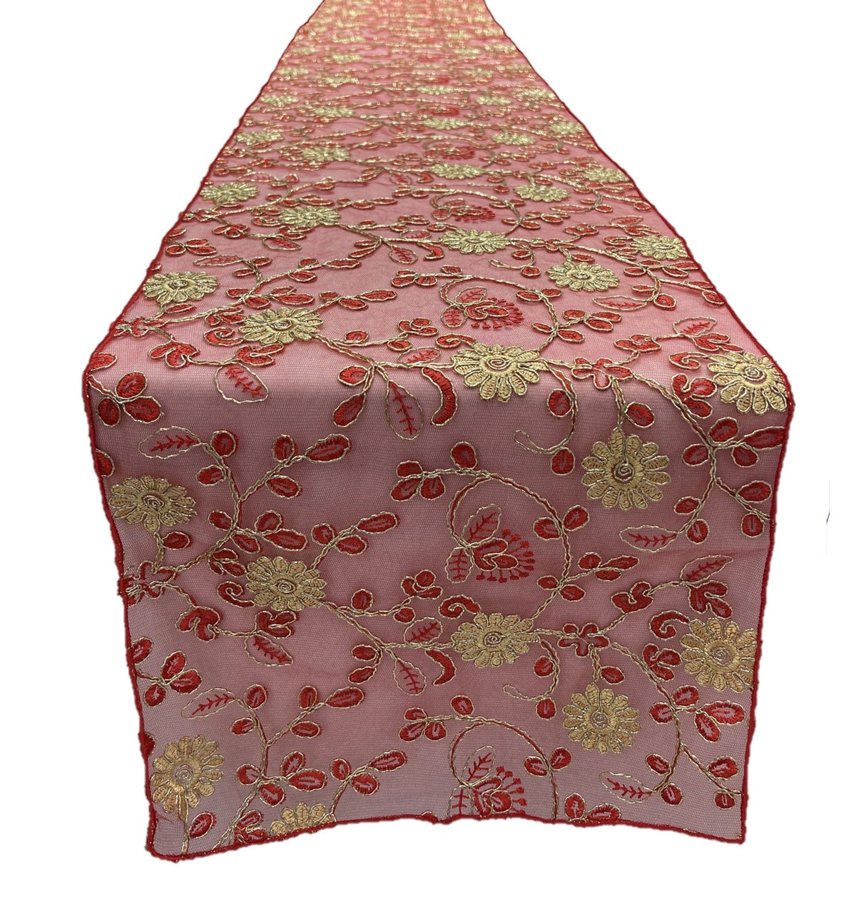 Metallic Embroidery Lace Table Runner Fabric - Dusty Rose On Dusty Rose Mesh, 12" X 90" (1 Piece)