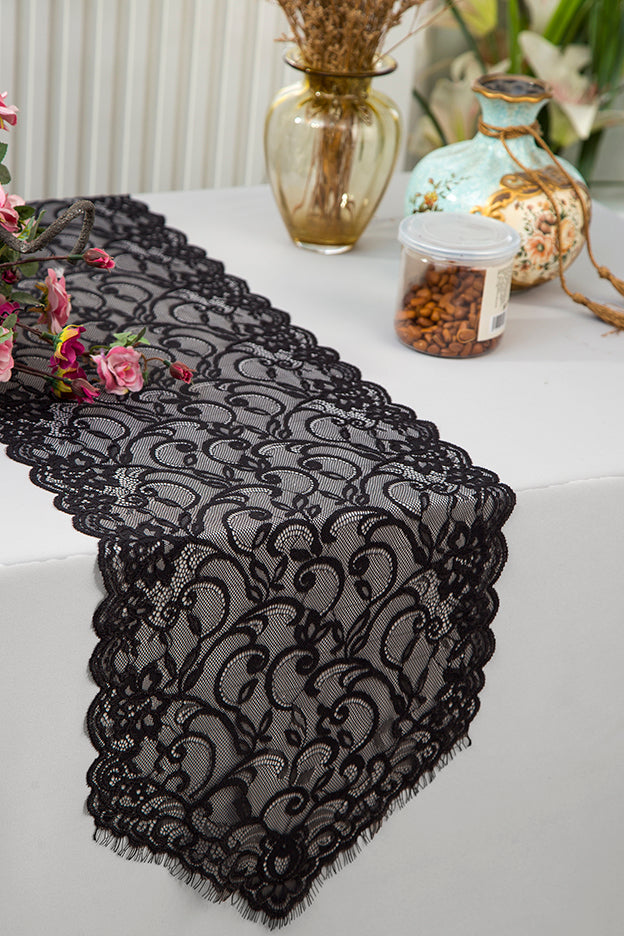 Lace Table Runner 12x108 Black
