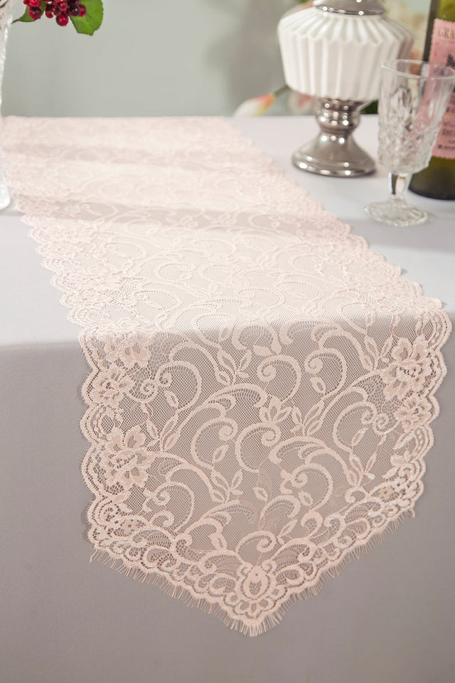 Chantilly Lace Table Runner 12x108 Blush Pink