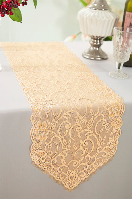 Chantilly Lace Table Runner 12x108 Champagne