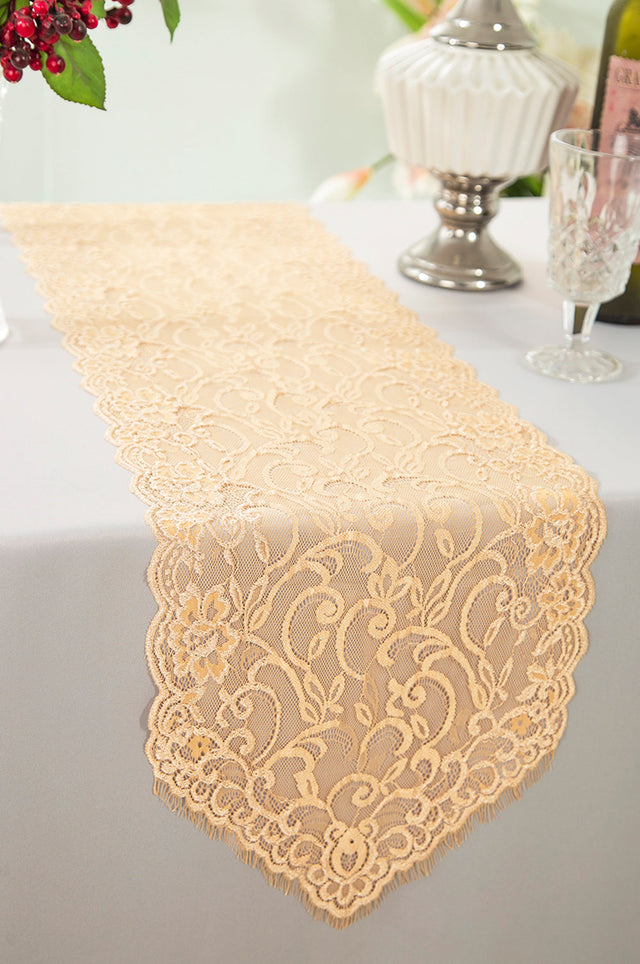 Chantilly Lace Table Runner 12x108 Champagne