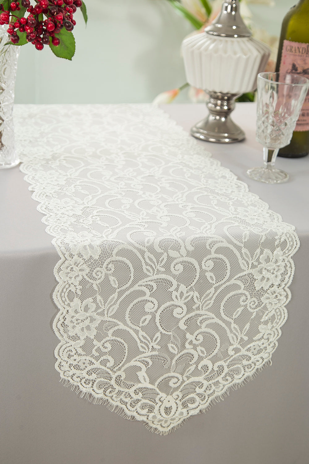 Chantilly Lace Table Runner 12x108 Ivory