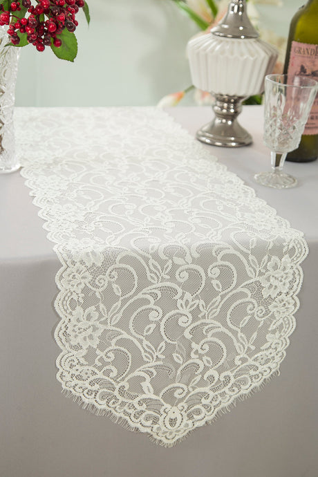 Chantilly Lace Table Runner 12x108 Ivory