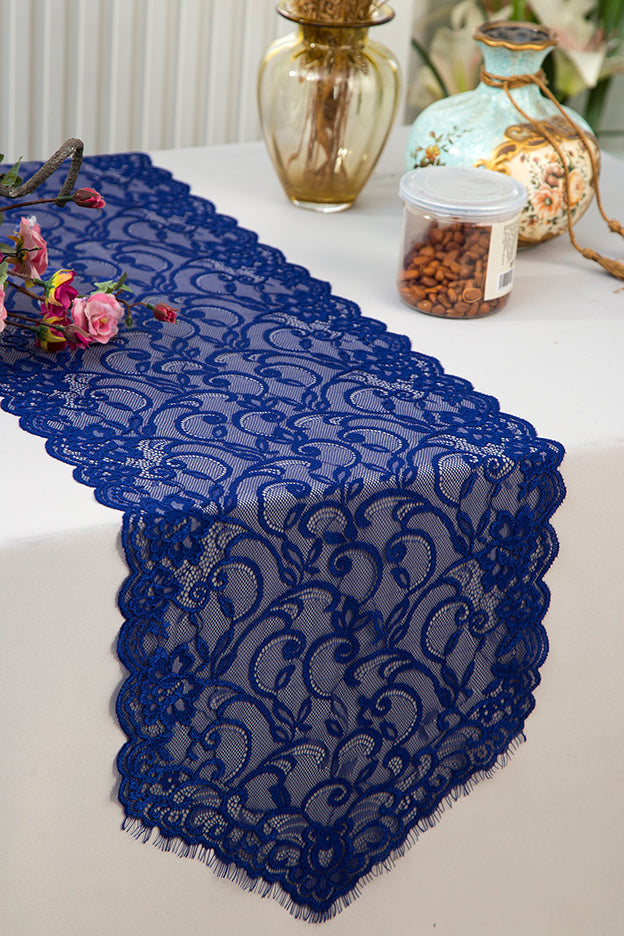 Lace Table Runner 12x108 Navy Blue
