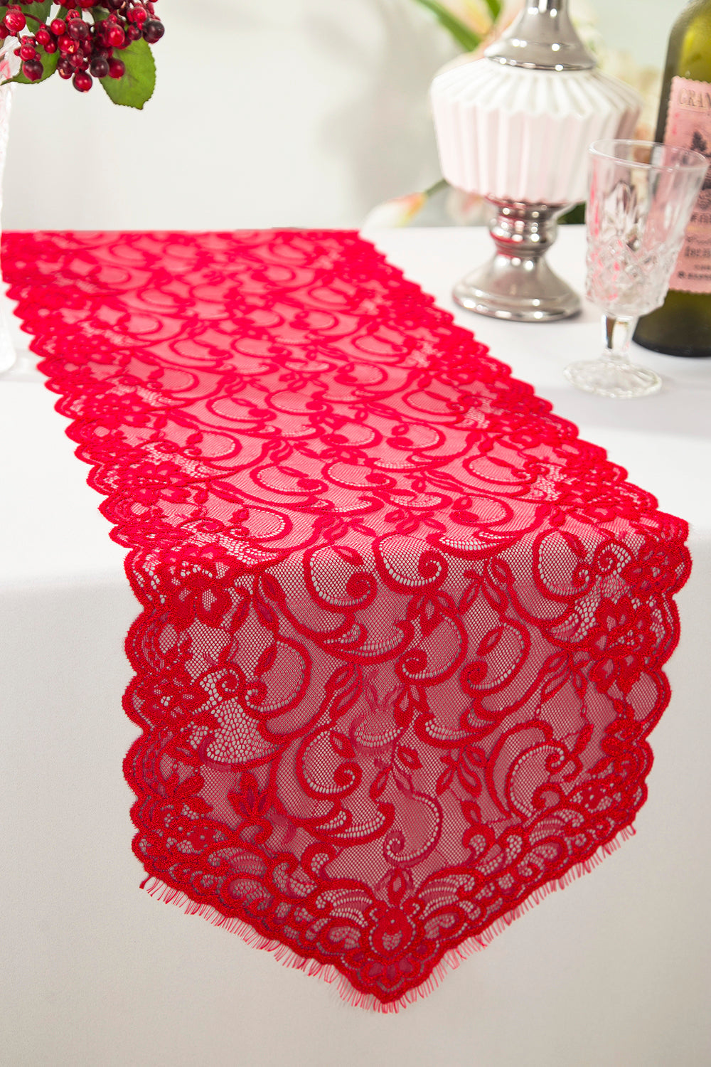 Lace Table Runner 12x108 Red