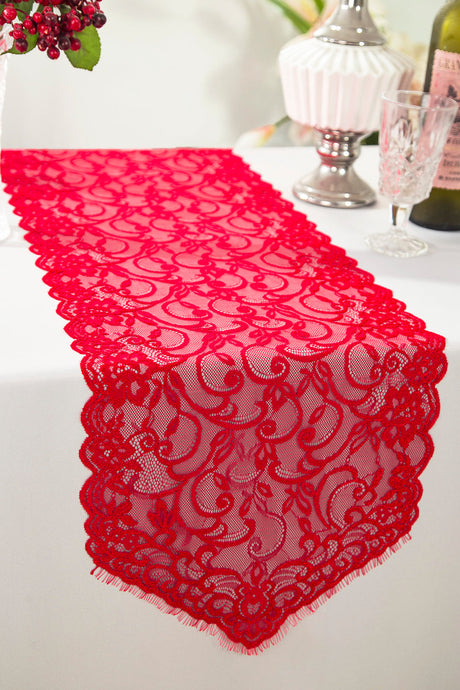 Lace Table Runner 12x108 Red