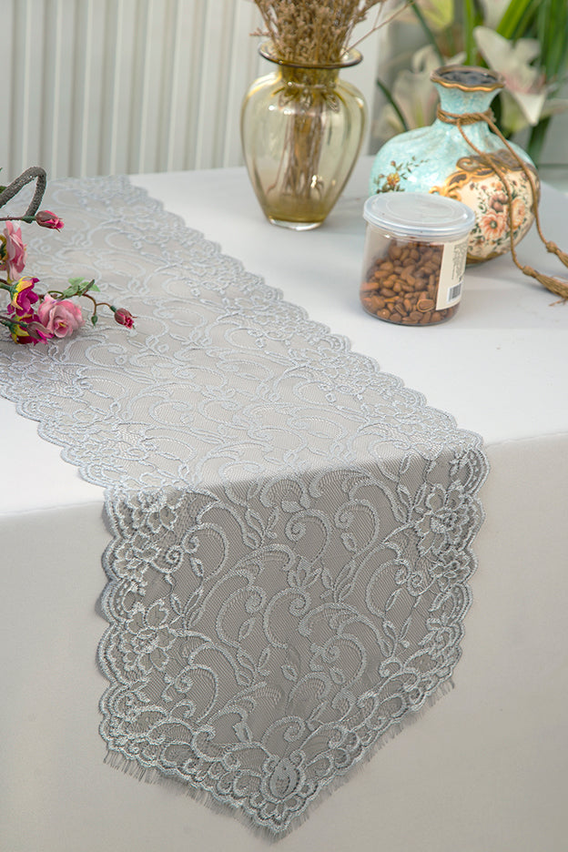 Lace Table Runner 12x108 Silver