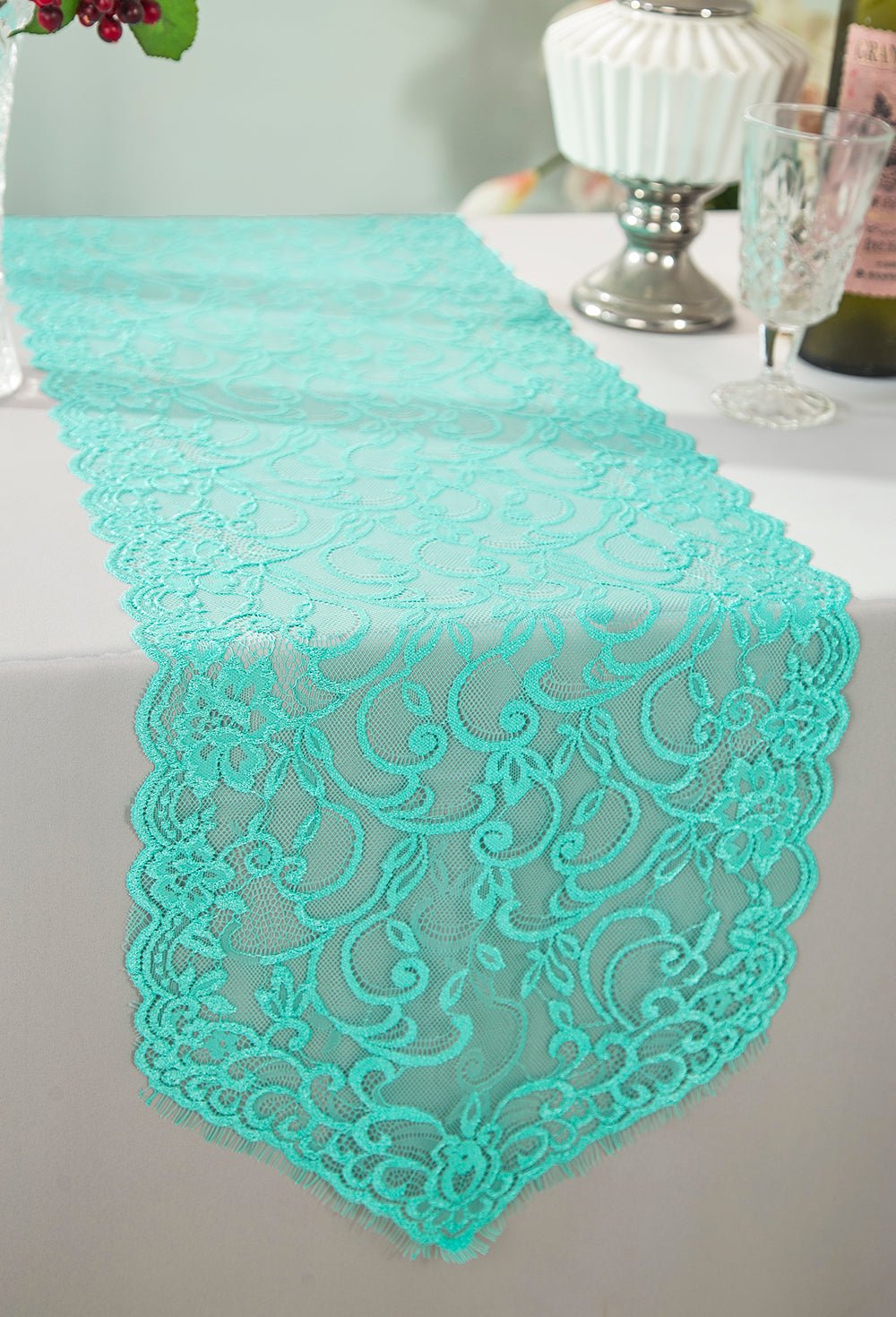 Lace Table Runner 12x108 Tiff Blue/Aqua Blue