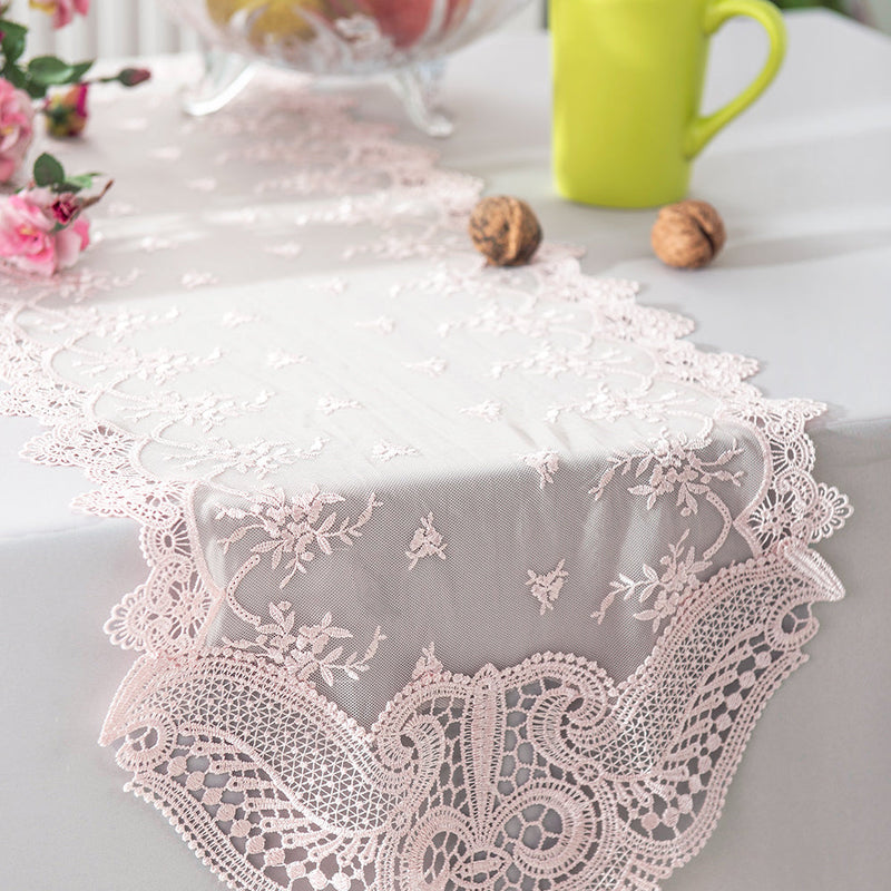Lace Embroidered Table Runner 12x108 Blush Pink