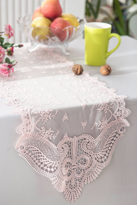 Lace Embroidered Table Runner 12x108 Blush Pink