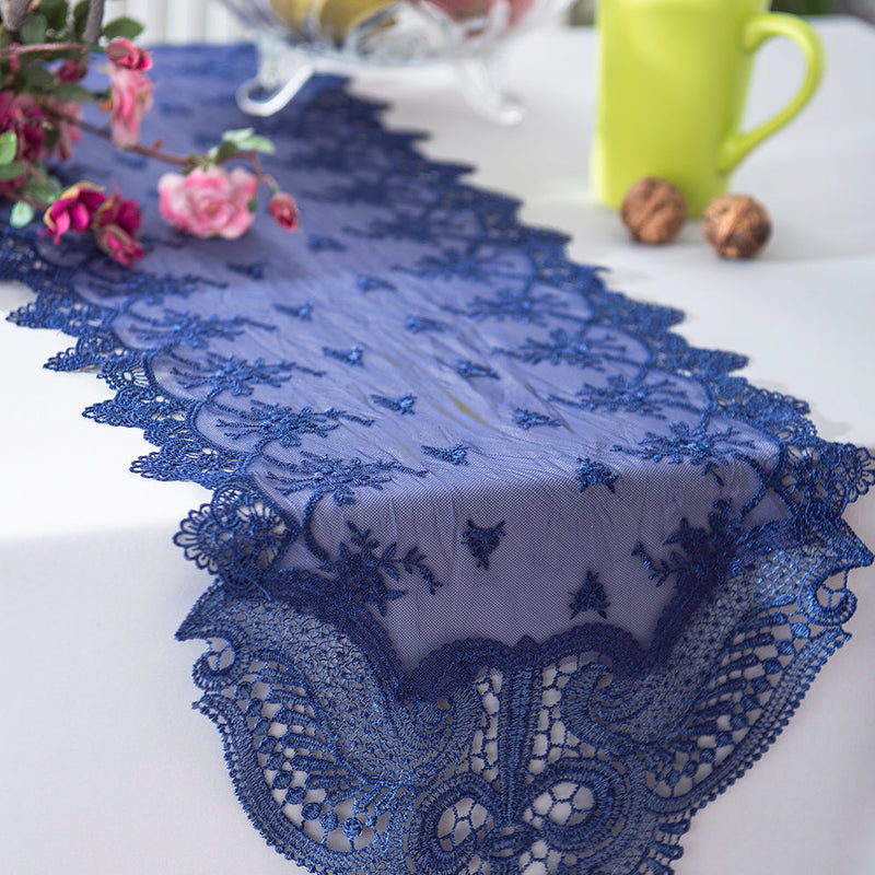 Lace Table Runner 12x108 Navy Blue