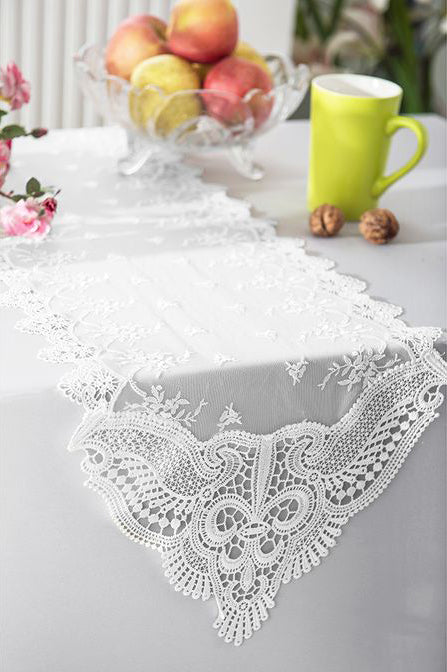 Lace Embroidered Table Runner 12x108 White