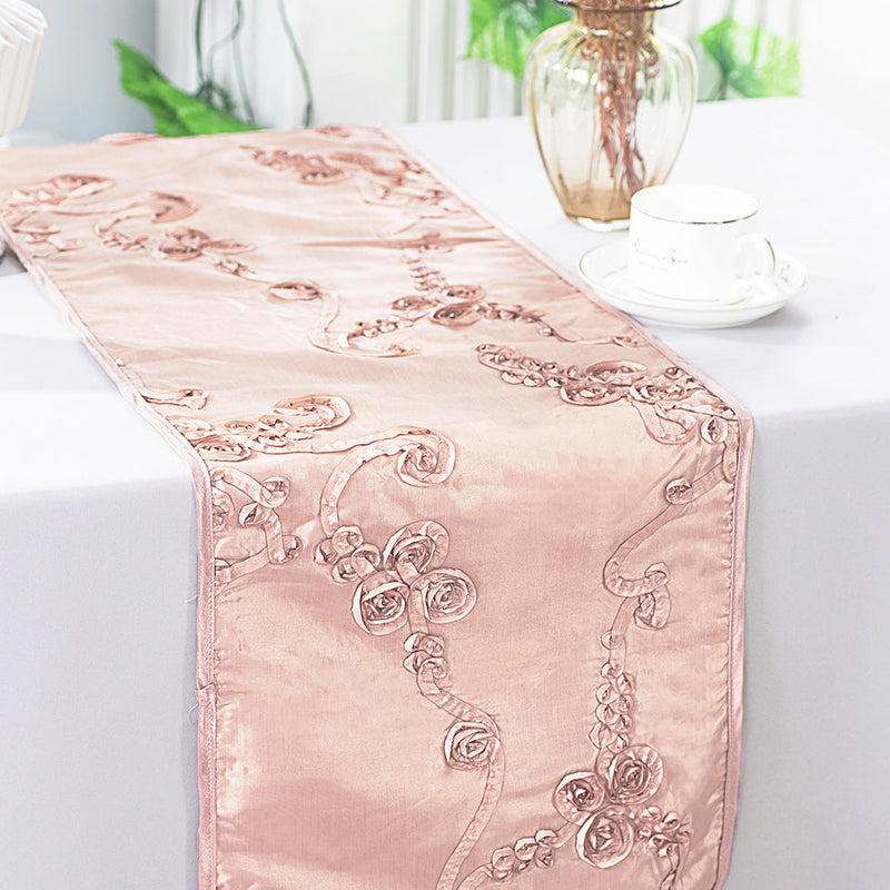 Ribbon Taffeta Table Runner 12x108 Blush Pink/Rose Gold