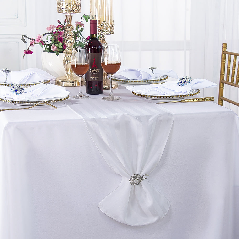 Striped Jacquard Polyester Table Runner 12x108 White