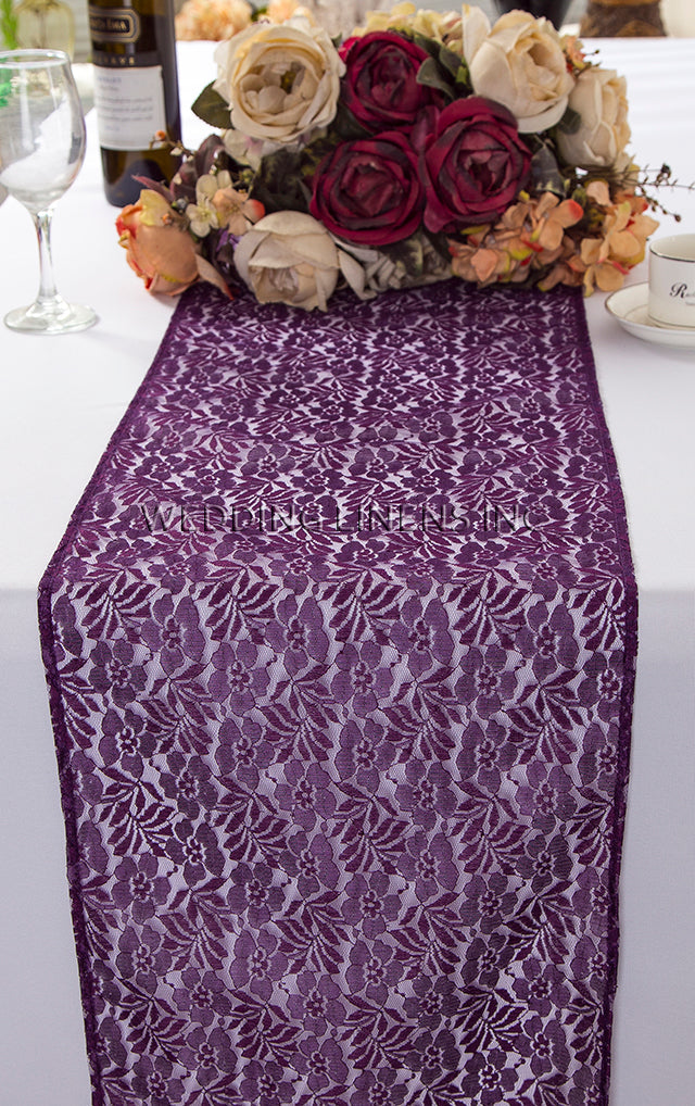Lace Table Runner 12x108 Eggplant