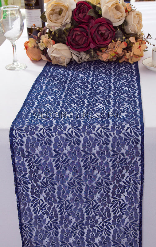 Lace Table Runner 12x108 Navy Blue