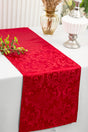 Polyester Table Runner 12x108 Floral Damask Jacquard Apple Red