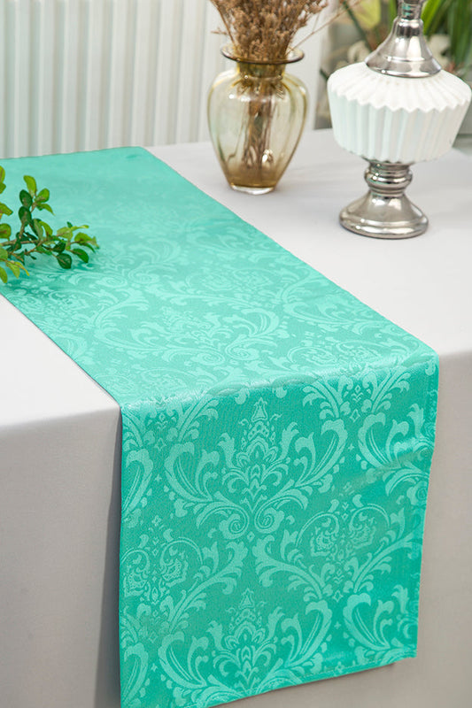 Damask Jacquard Table Runner 12x108 Tiff Blue/Aqua Blue