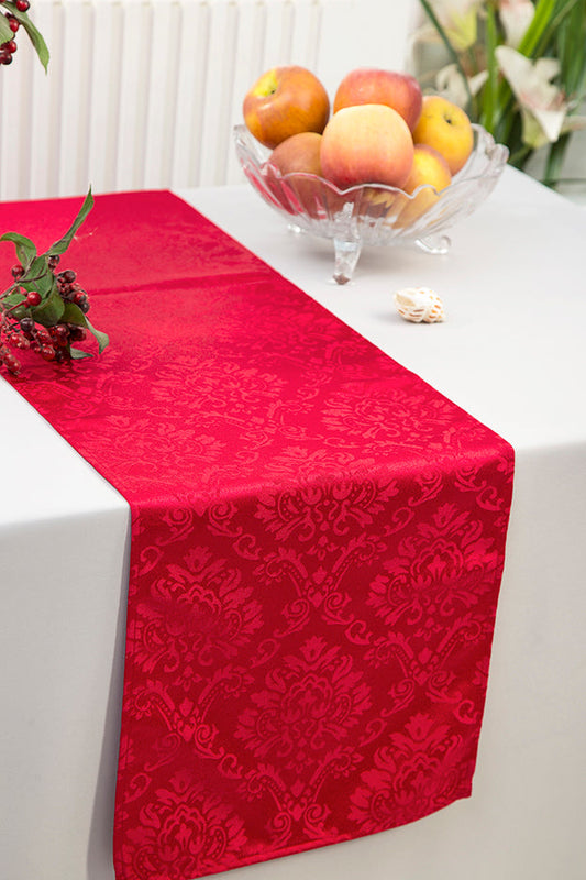 Polyester Table Runner 12x108 Marquis Damask Apple Red