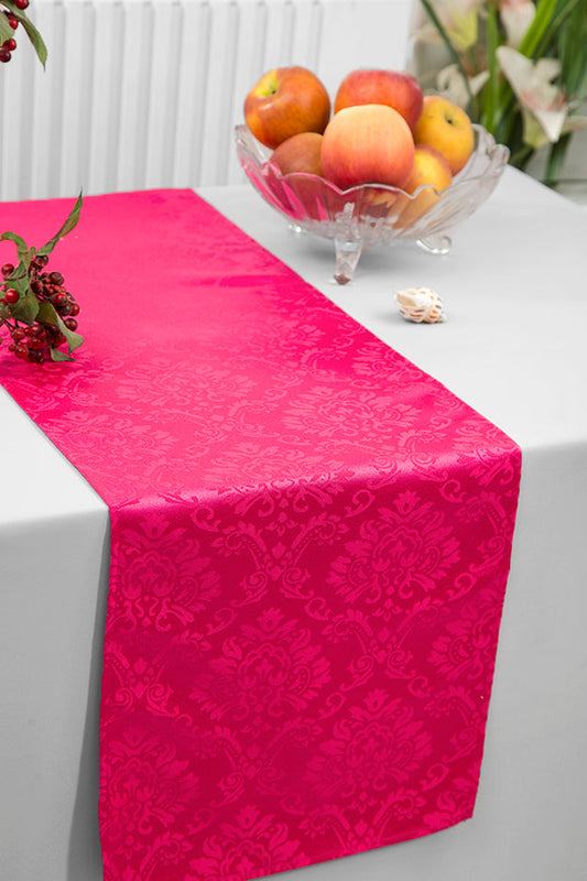 Damask Table Runner Marquis Jacquard Polyester 12x108 Fuchsia