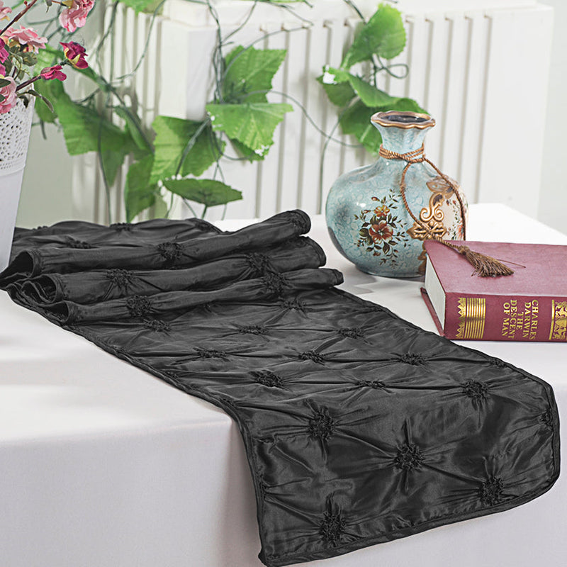 Pinchwheel Taffeta Table Runner 12x108 Black