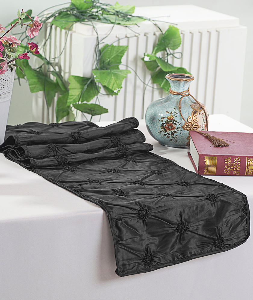 Pinchwheel Taffeta Table Runner 12x108 Black