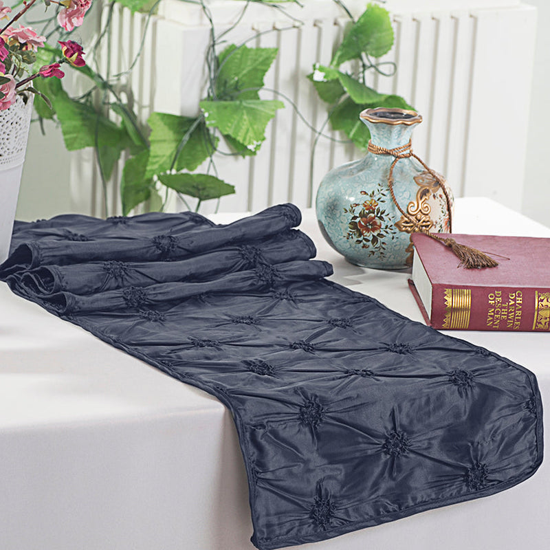 Pinchwheel Taffeta Table Runner 12x108 Pewter/Charcoal