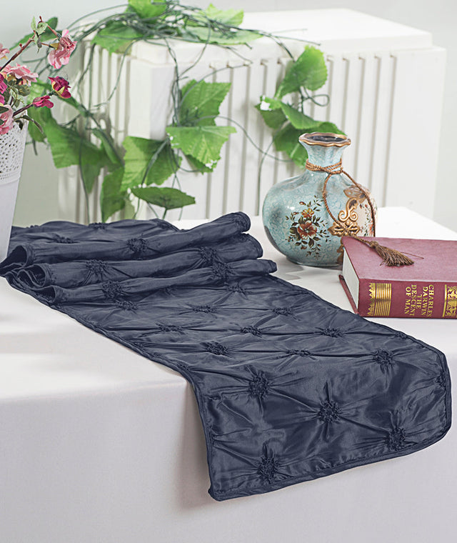 Pinchwheel Taffeta Table Runner 12x108 Pewter/Charcoal