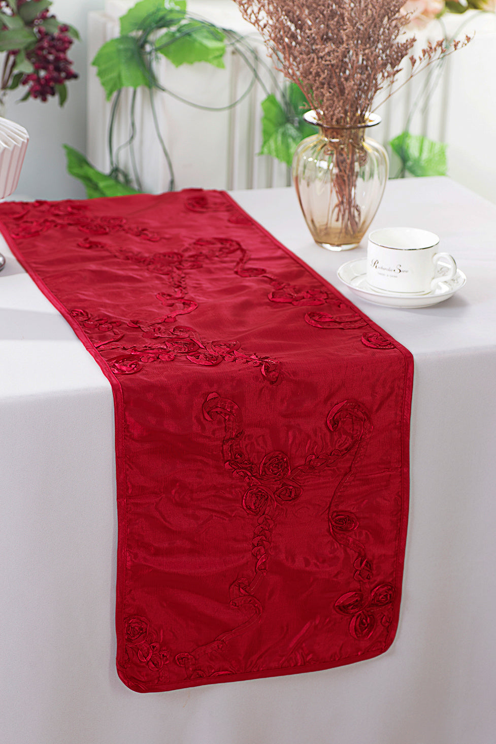 Ribbon Taffeta Table Runner 12x108 Apple Red