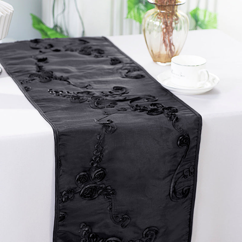 Ribbon Taffeta Table Runner 12x108 Black