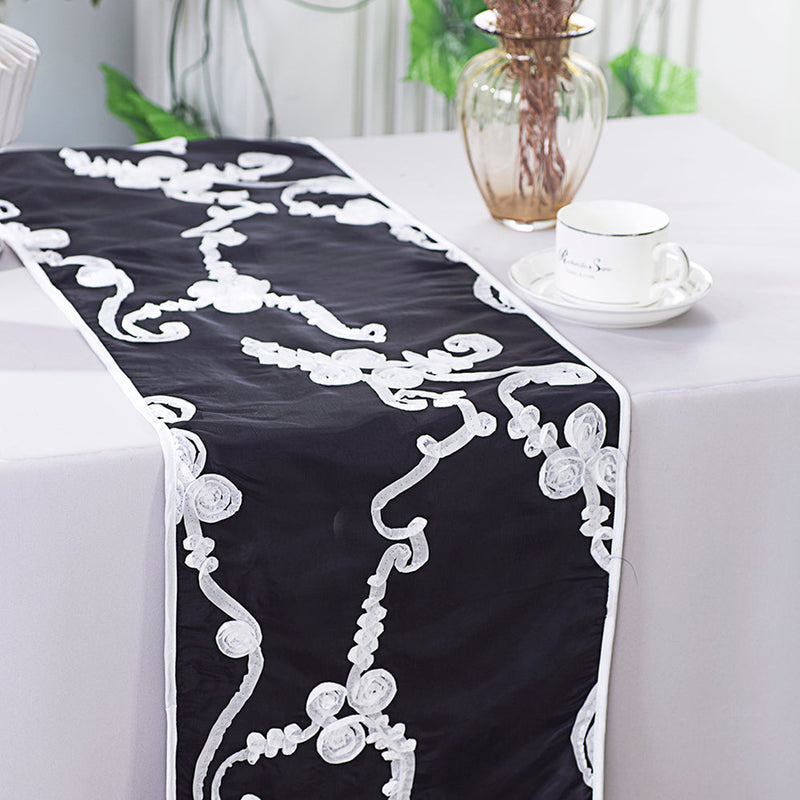 Ribbon Taffeta Table Runner 12x108 Black/White