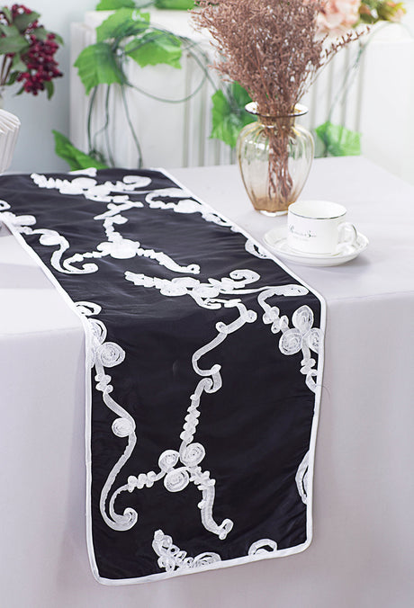 Ribbon Taffeta Table Runner 12x108 Black/White