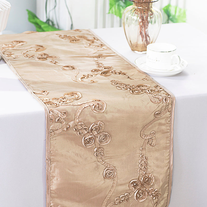 Ribbon Taffeta Table Runner 12x108 Champagne
