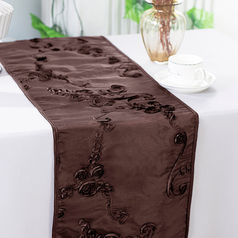 Ribbon Taffeta Table Runner 12x108 Chocolate