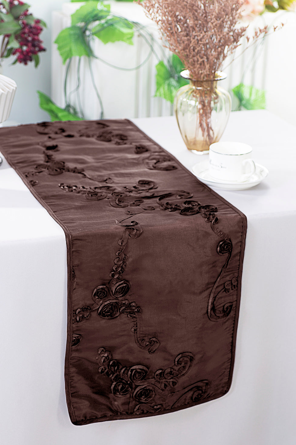 Ribbon Taffeta Table Runner 12x108 Chocolate
