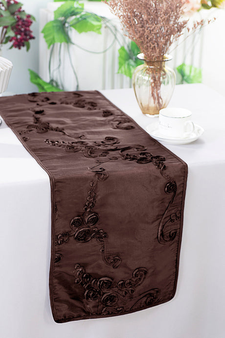 Ribbon Taffeta Table Runner 12x108 Chocolate