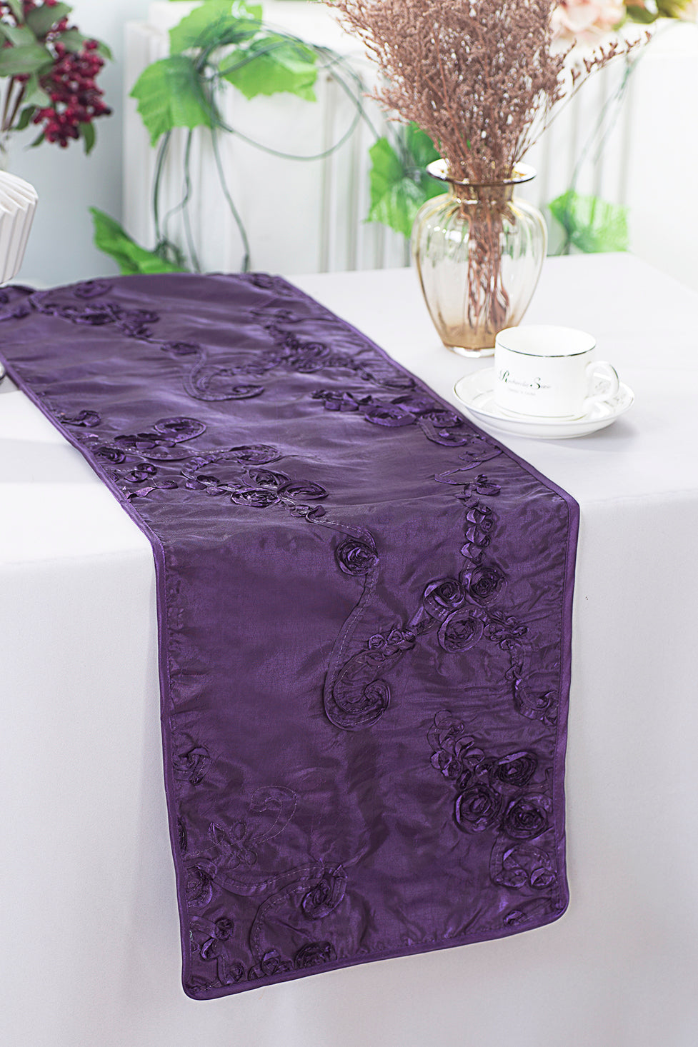 Ribbon Taffeta Table Runner 12x108 Eggplant
