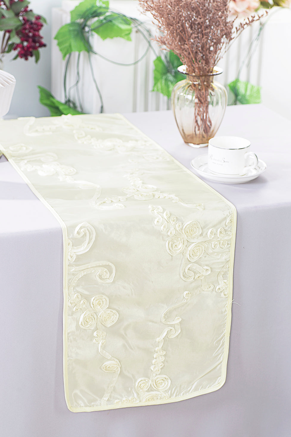 Taffeta Table Runner 12x108 Ivory