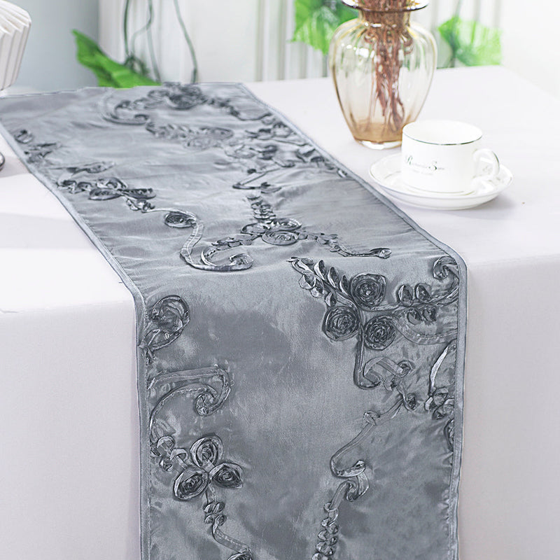 Ribbon Taffeta Table Runner 12x108 Silver