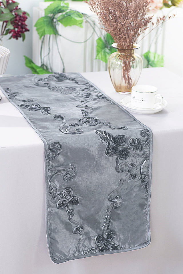 Ribbon Taffeta Table Runner 12x108 Silver