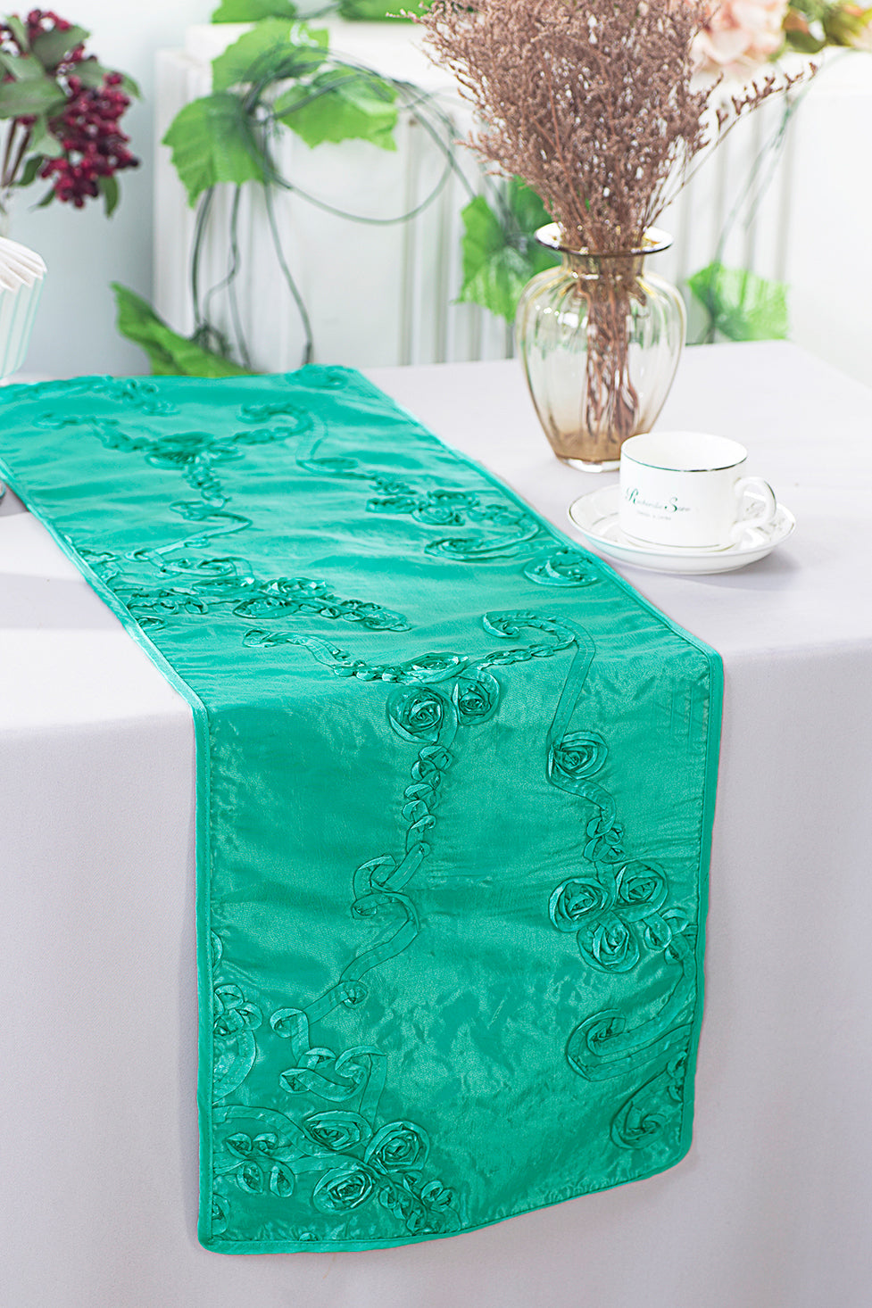 Ribbon Taffeta Table Runner 12x108 Tiff Blue/Aqua Blue
