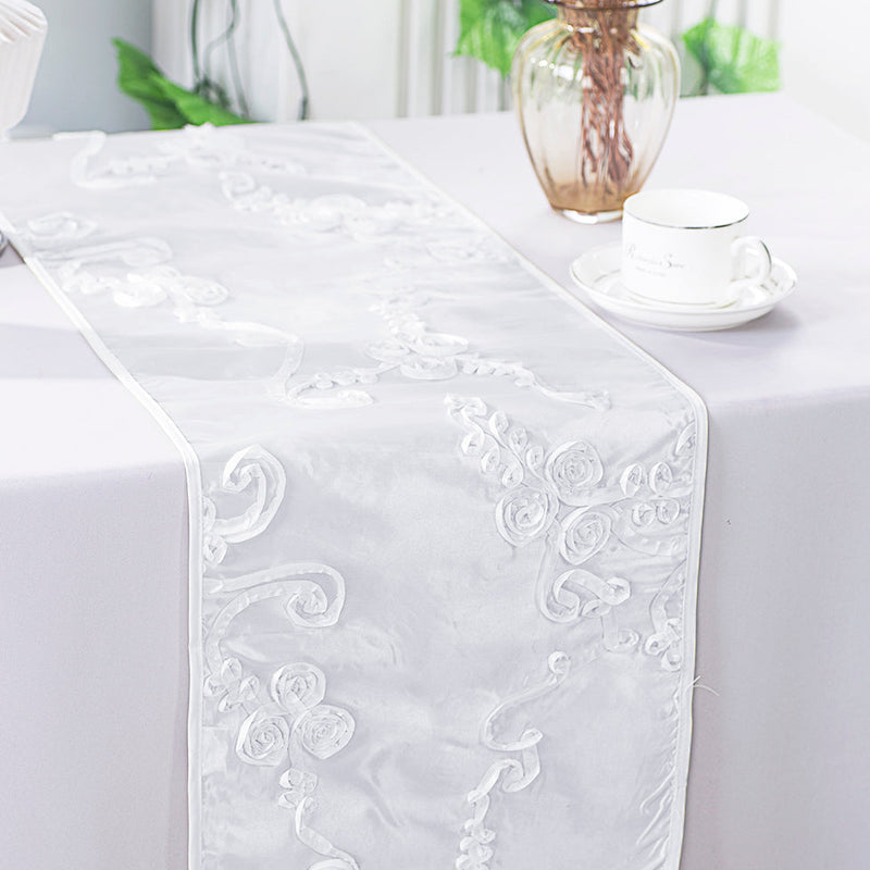 Ribbon Taffeta Table Runner 12x108 White