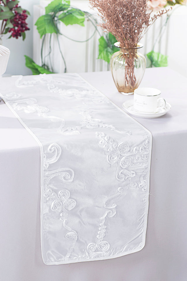 Ribbon Taffeta Table Runner 12x108 White