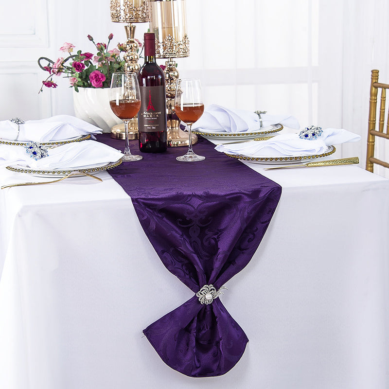 Damask Jacquard Table Runner 12x108 Eggplant