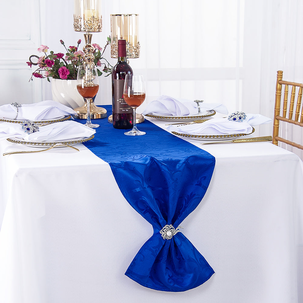 Jacquard Damask Table Runner 12x108 Royal Blue