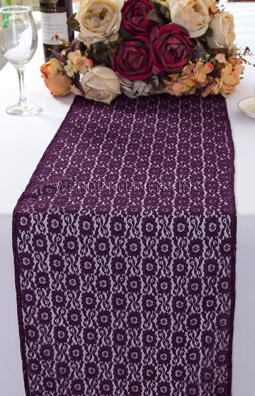 Lace Table Runner 12x108 Eggplant