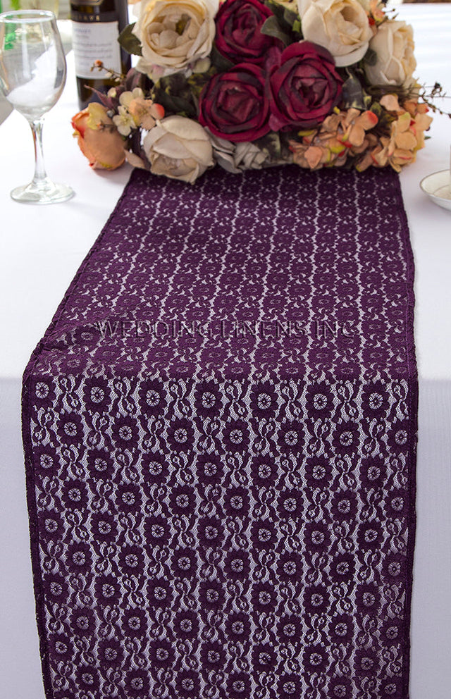 Lace Table Runner 12x108 Eggplant