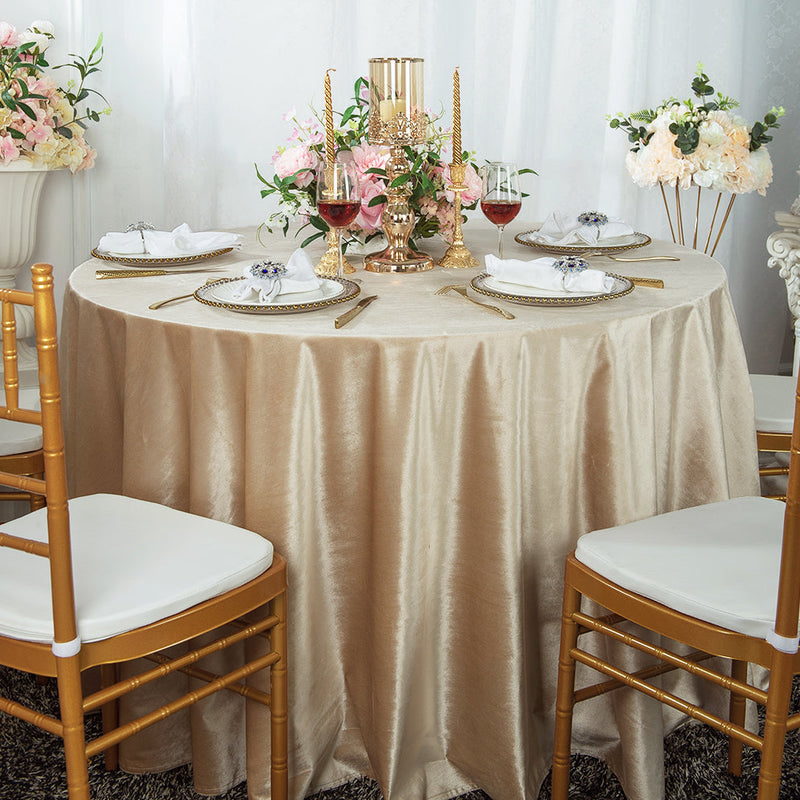 Round Velvet Tablecloth 120" Champagne